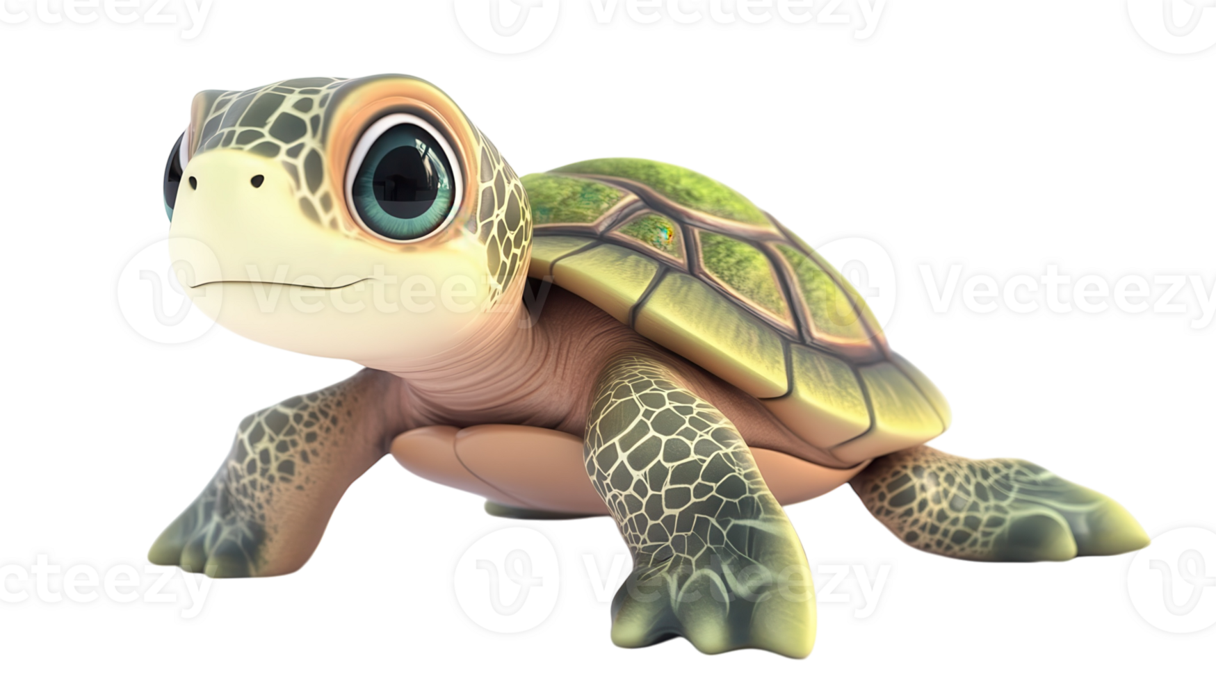 Young sea turtle exploring a vibrant underwater environment in a colorful animated style png
