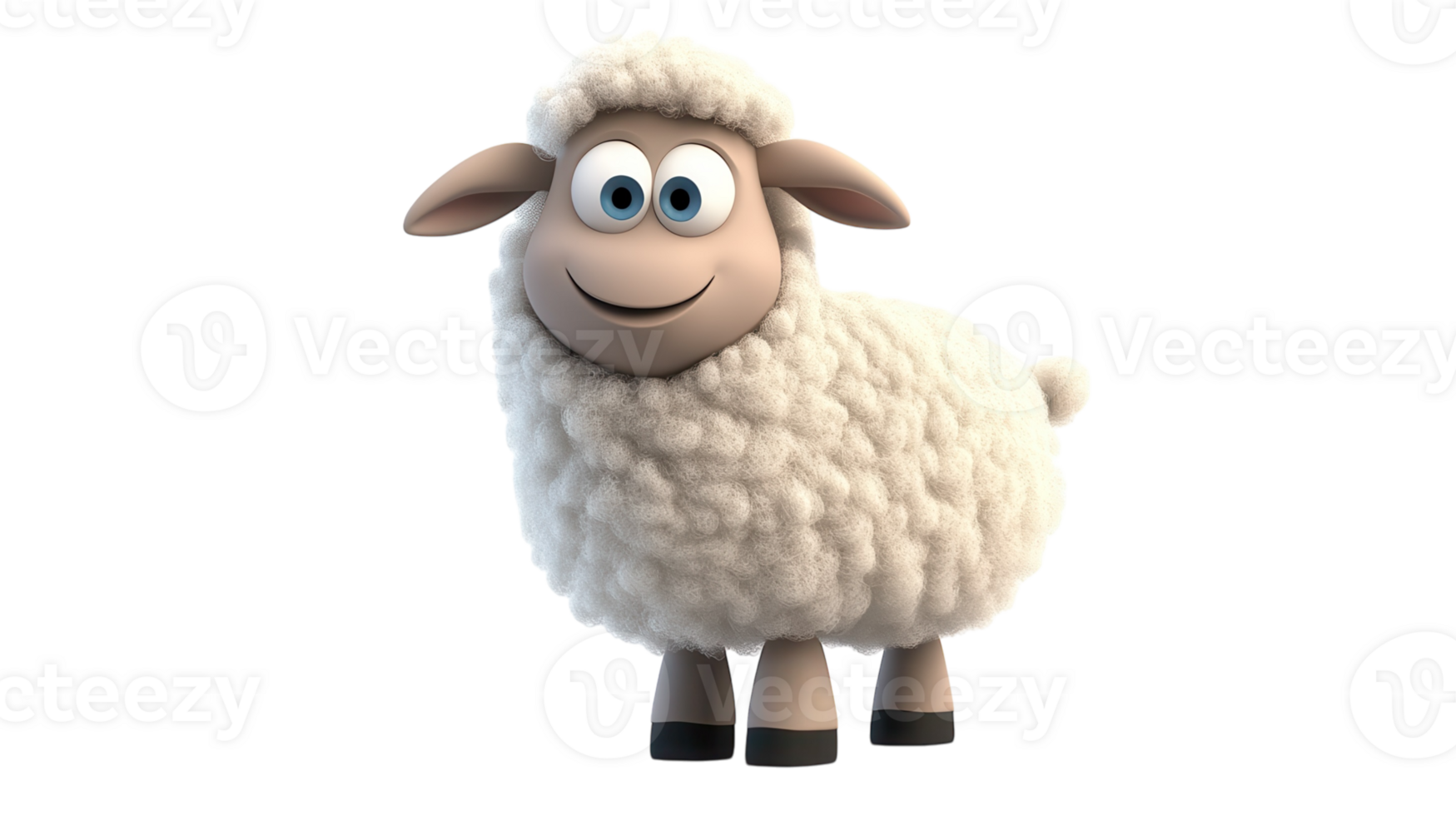 Cartoon sheep with a cheerful expression standing on a white background, showcasing a friendly animated character design png