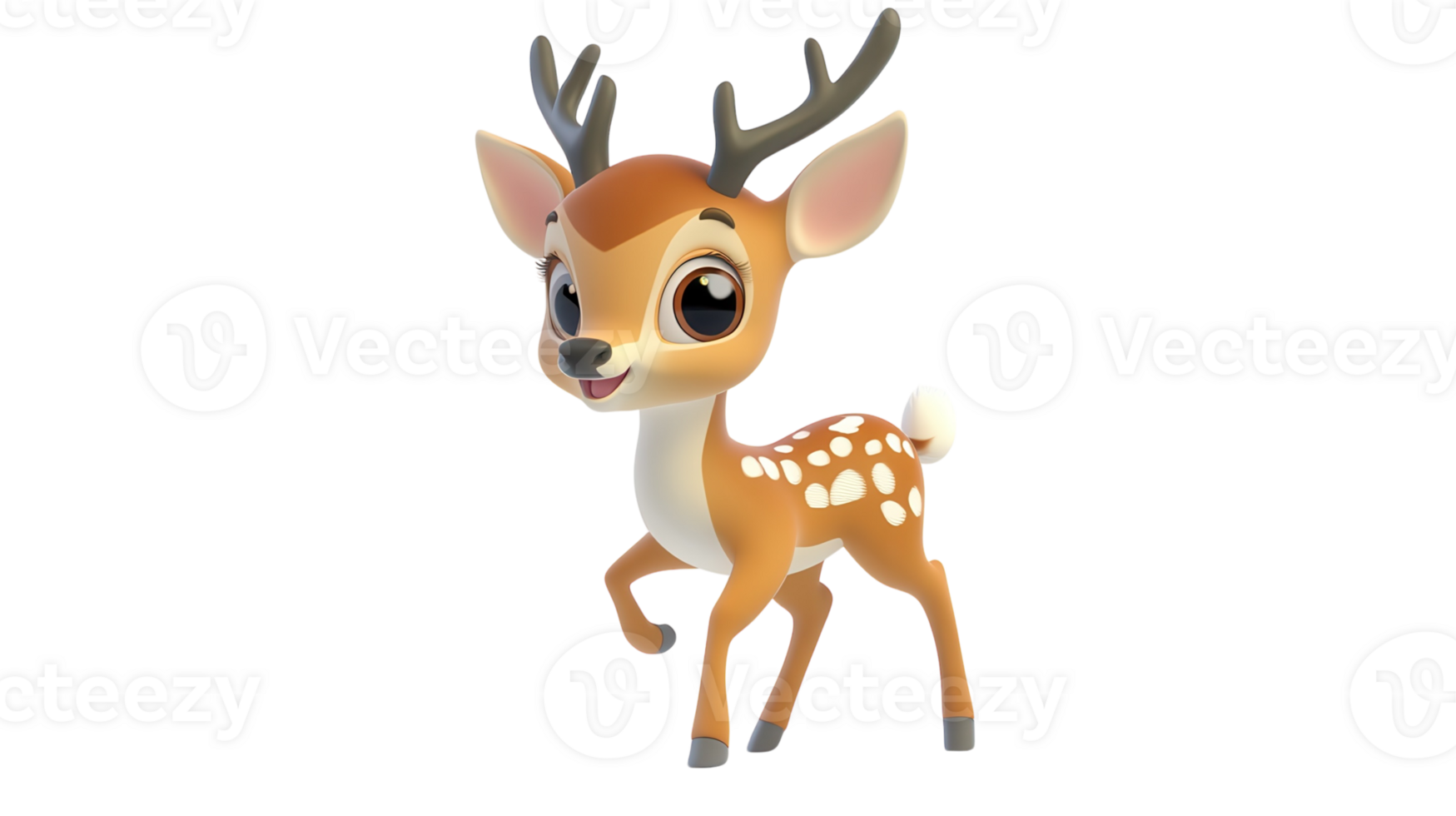 Cute cartoon deer character joyfully running in a playful forest setting png