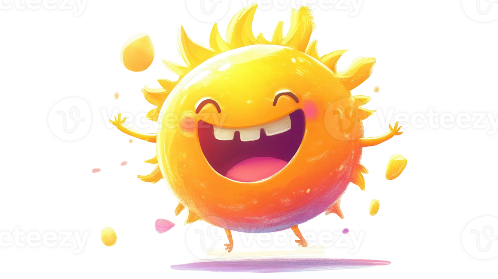 Bright cartoon sun character joyfully celebrating with a cheerful smile and radiant rays of sunshine png