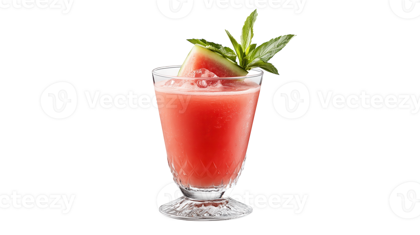 Refreshing watermelon drink served in a decorative glass with mint garnish in a bright, clean setting png