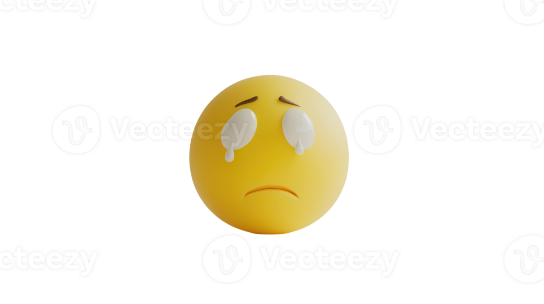 Yellow emoji with tears showing sadness on a plain white background conveying emotional distress png