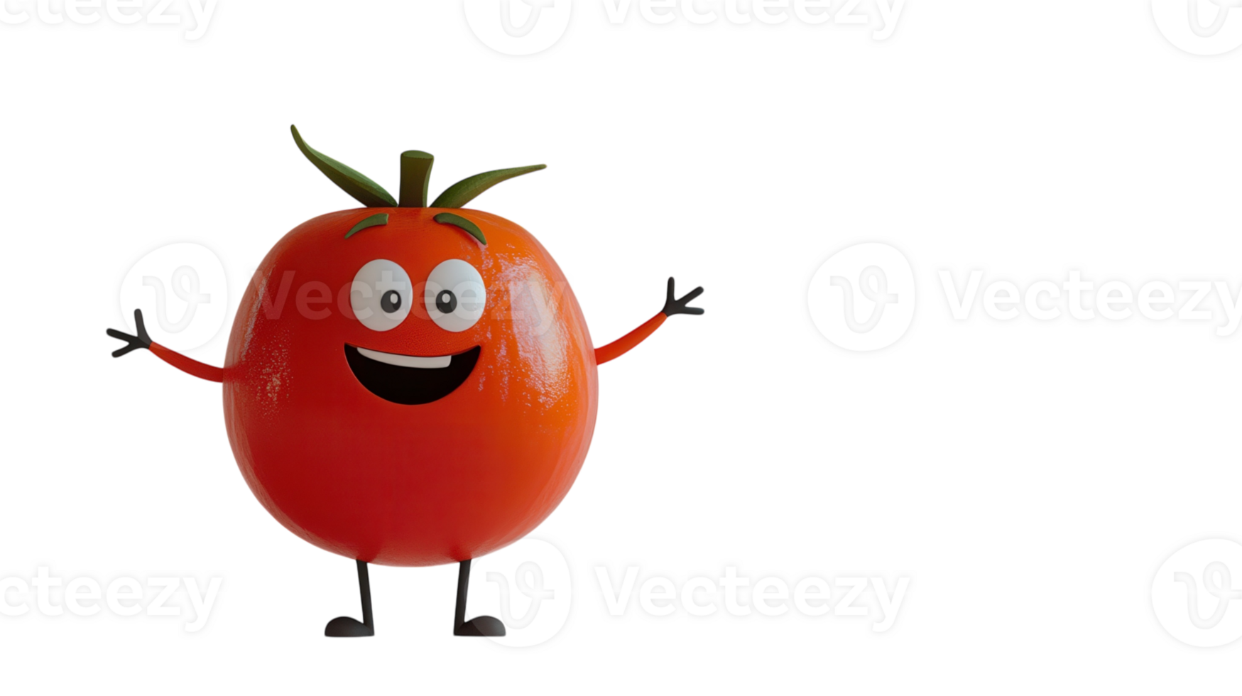 Cheerful cartoon tomato character with big eyes smiling and welcoming everyone to a fun event png