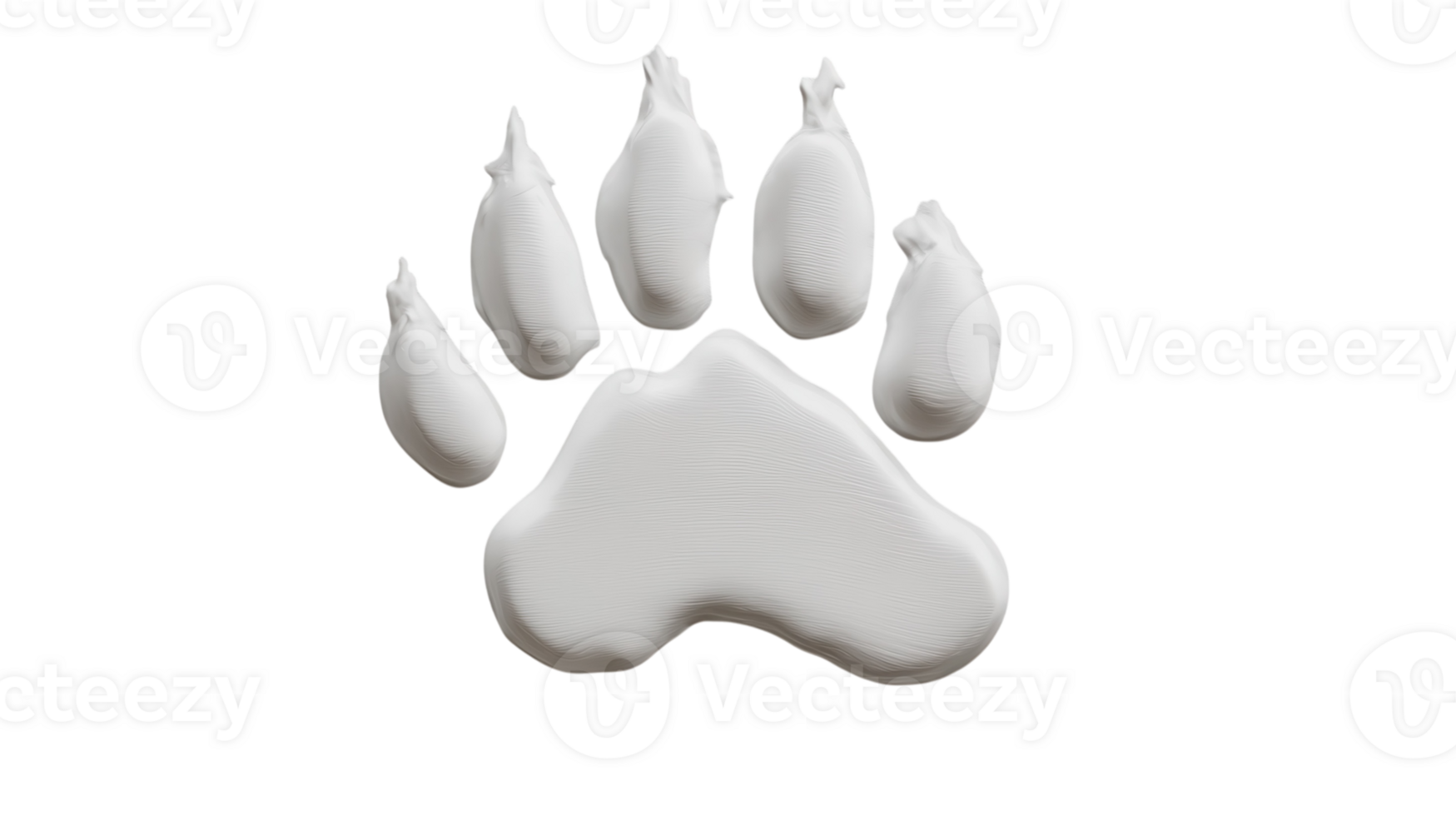 Large white dog paw print on a clean surface showing fine details and texture under bright lighting png
