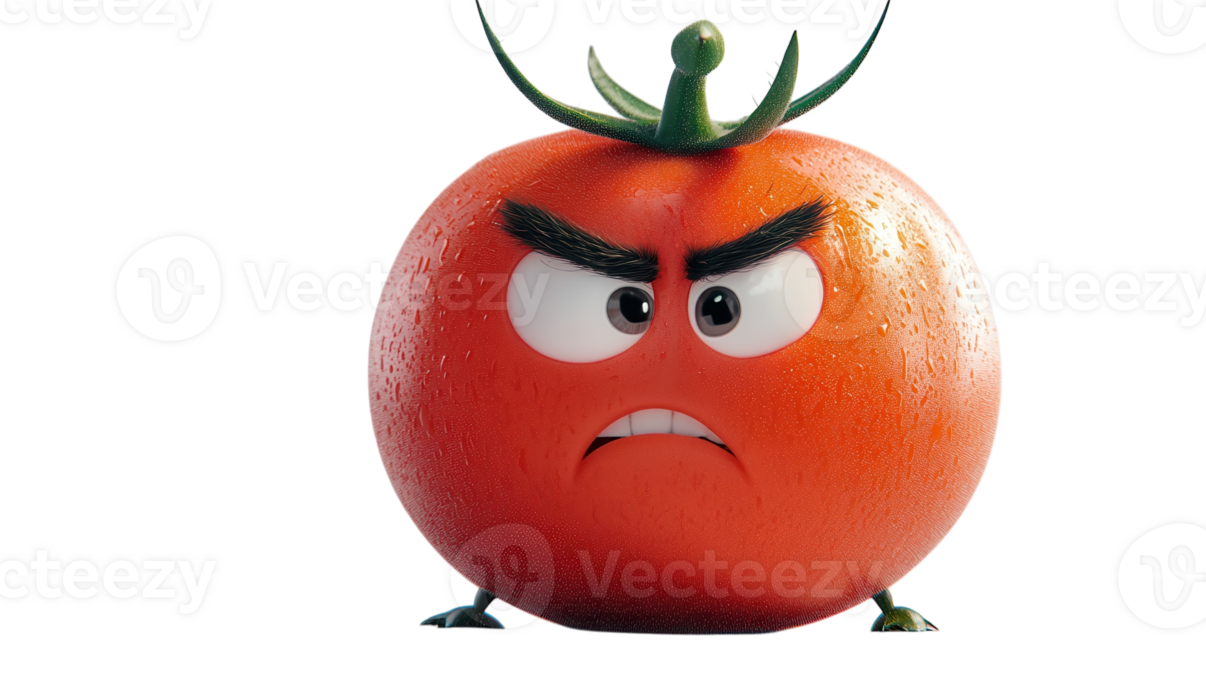 Red tomato character with an angry expression stands firmly on a white background png