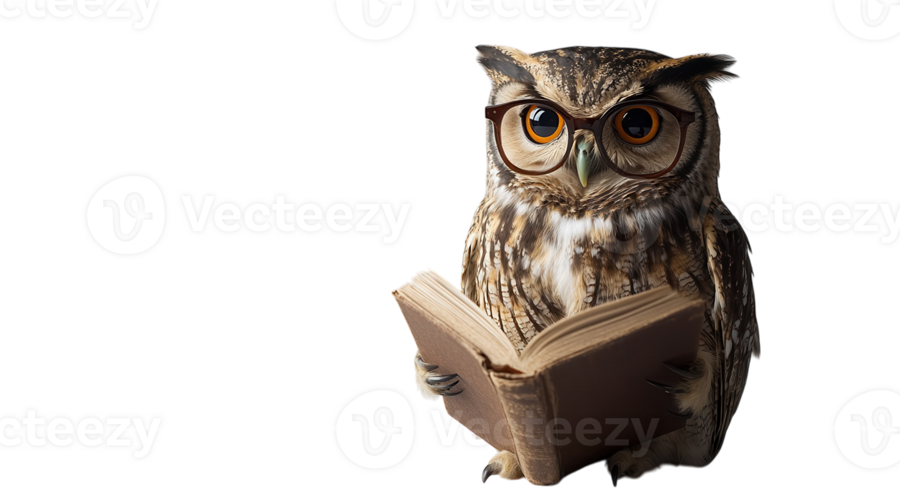 Owl wearing glasses reading a book in a whimsical environment sparks imagination and curiosity among viewers png