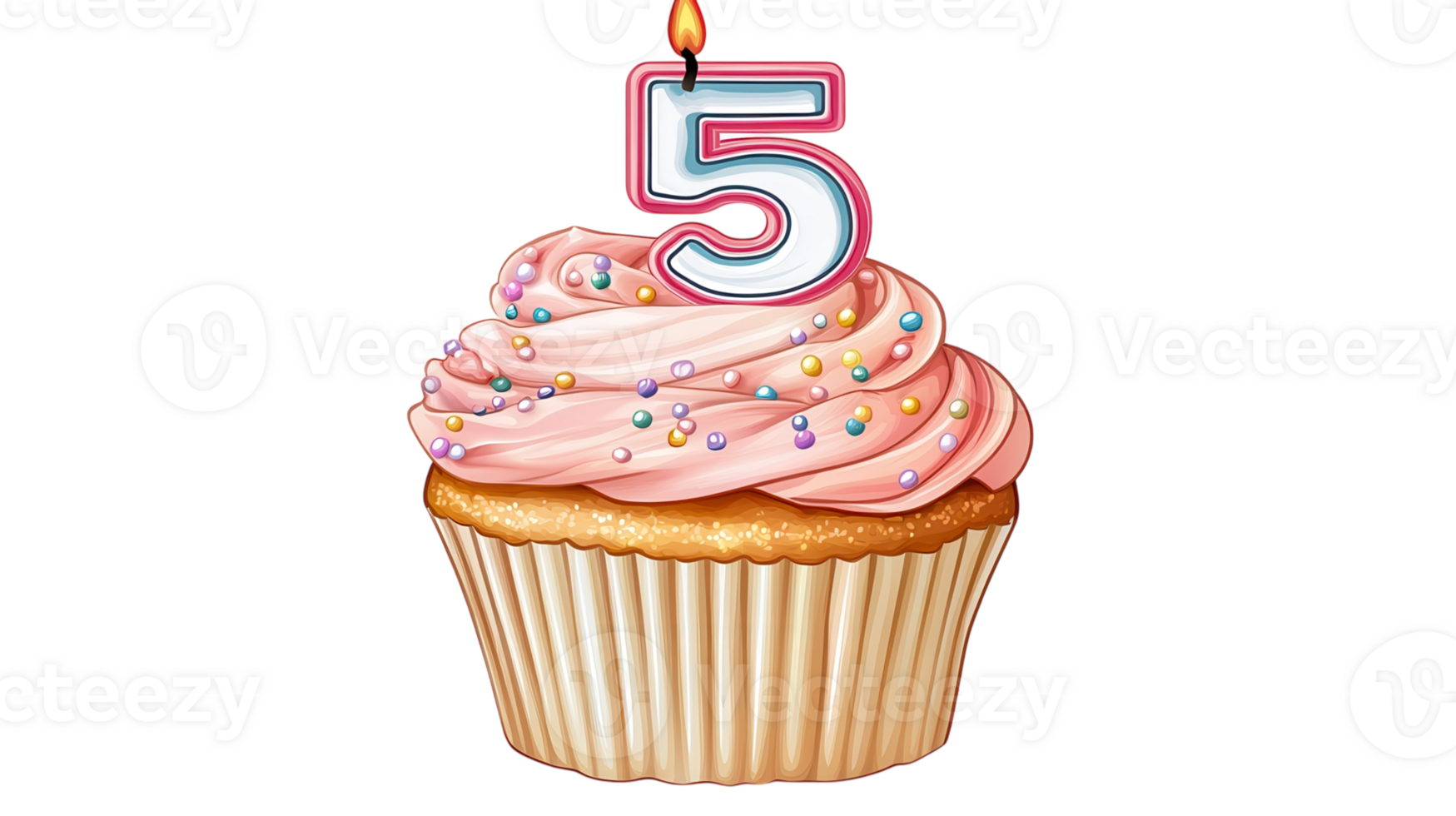 A cupcake with a candle that says five png