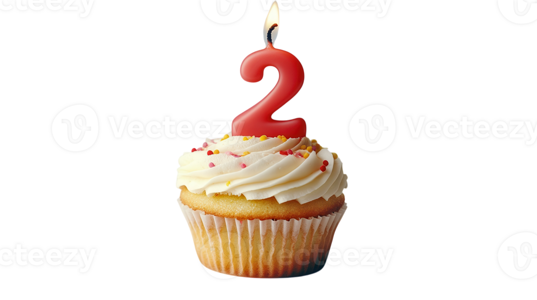 Celebrating a special two-year milestone with a delicious cupcake topped with a red number two candle png