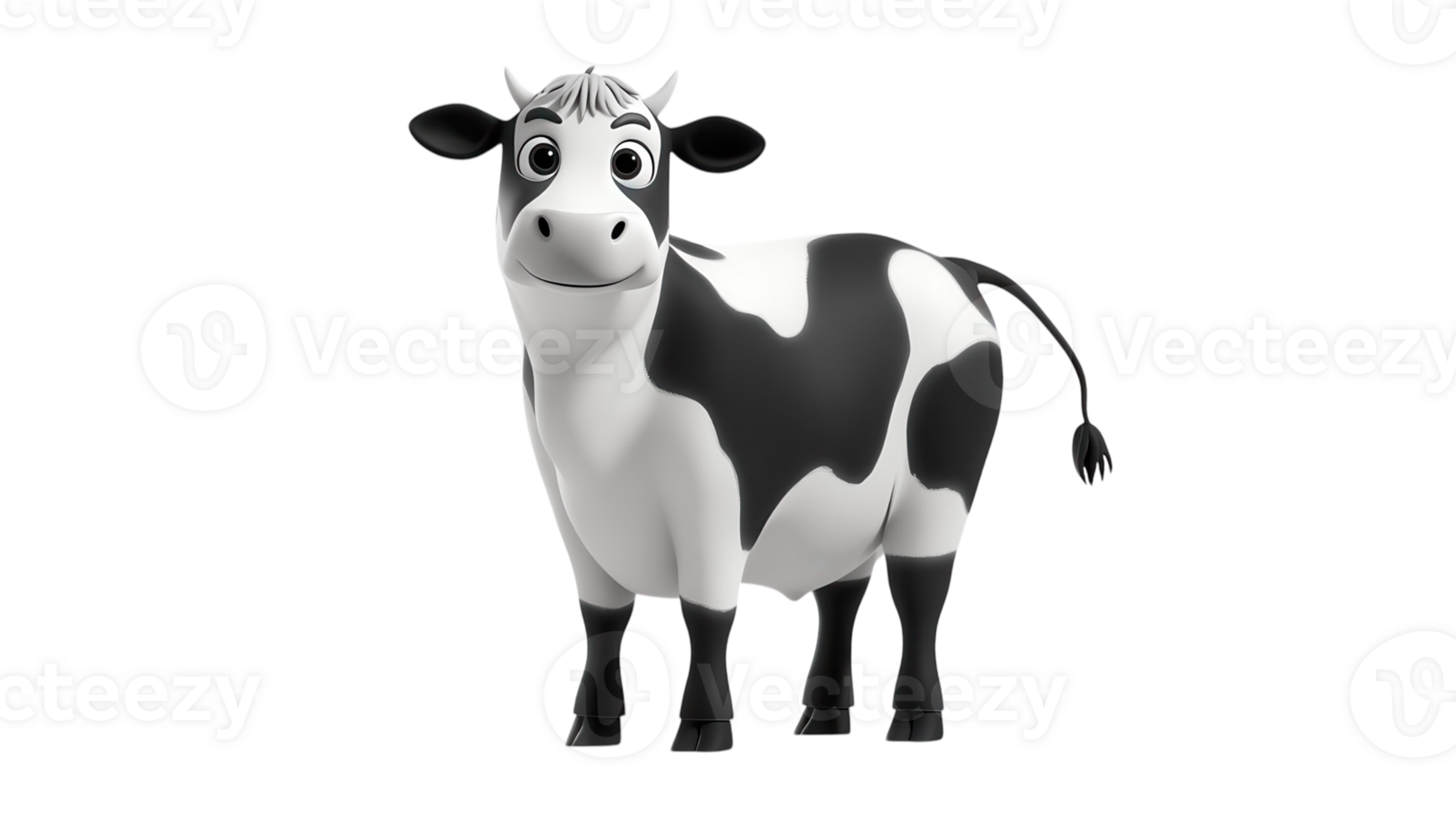 Cute and cheerful cartoon cow standing with a friendly expression, set in a playful and animated style png