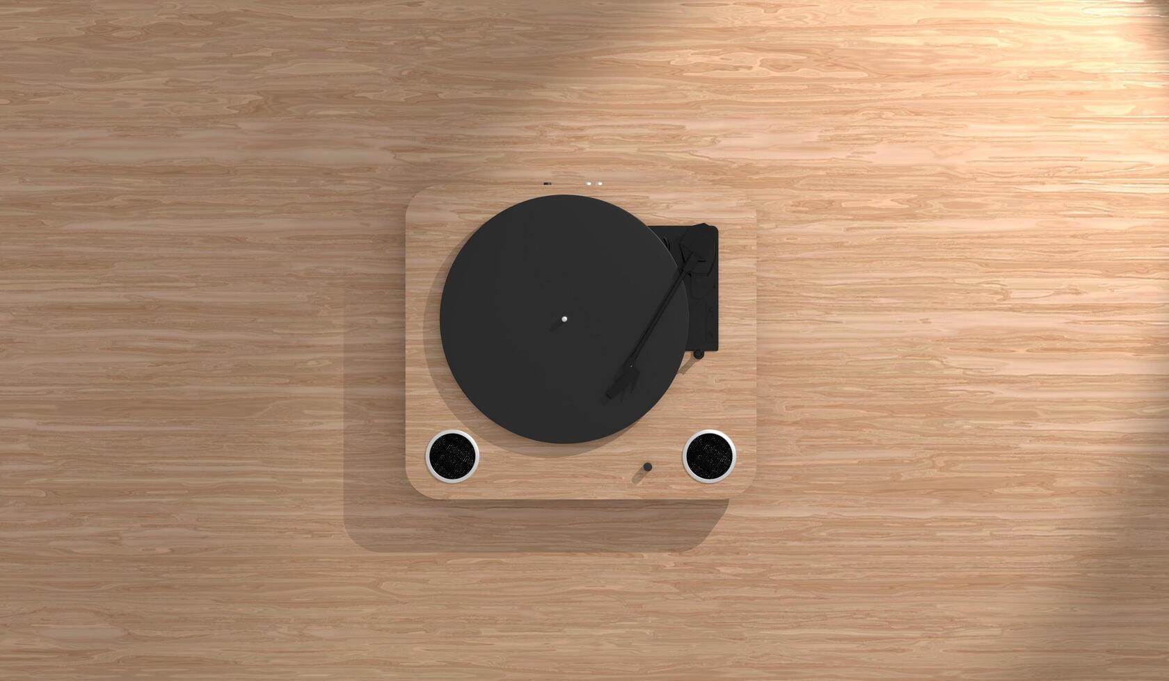 Record player on wooden floor 3D photo