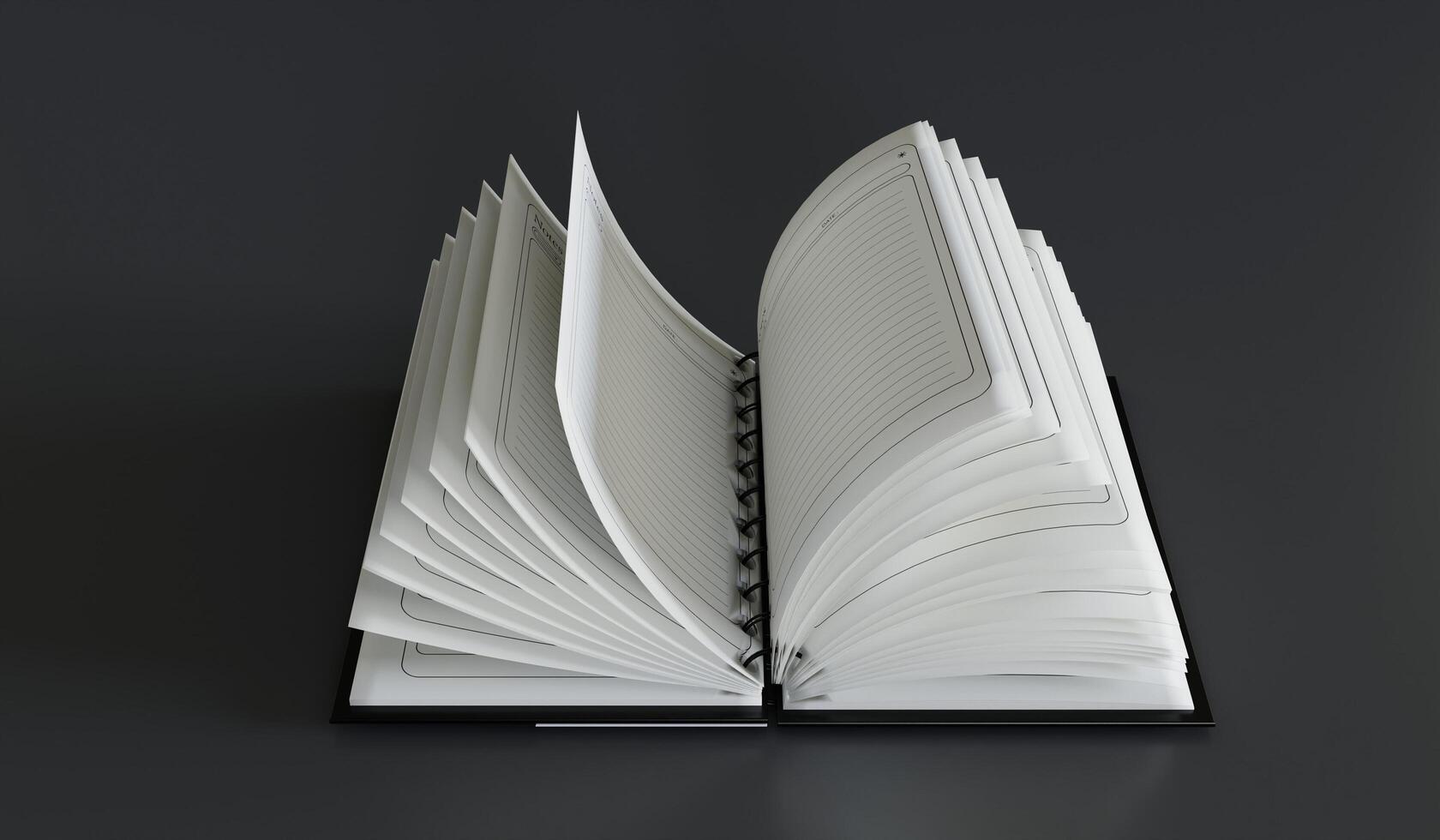 Opened notebook, diary, writing, empty book, 3D illustration photo
