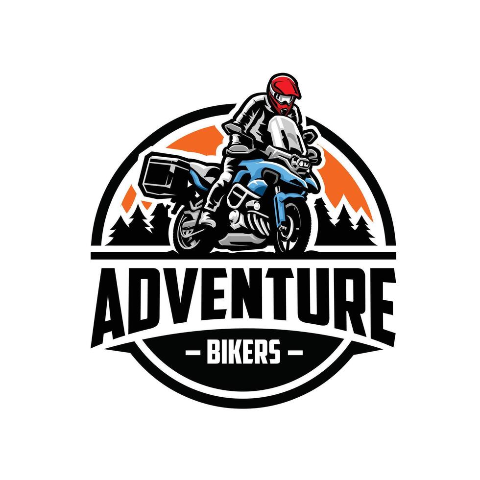 Adventure Motor Bike Logo Emblem . Enduro Motorcycle Circle Badge Isolated vector