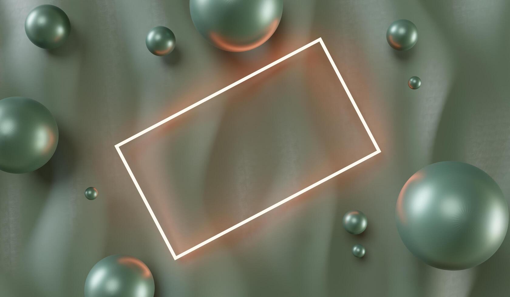 Neon glowing frame on canvas and floating beads illustration. photo