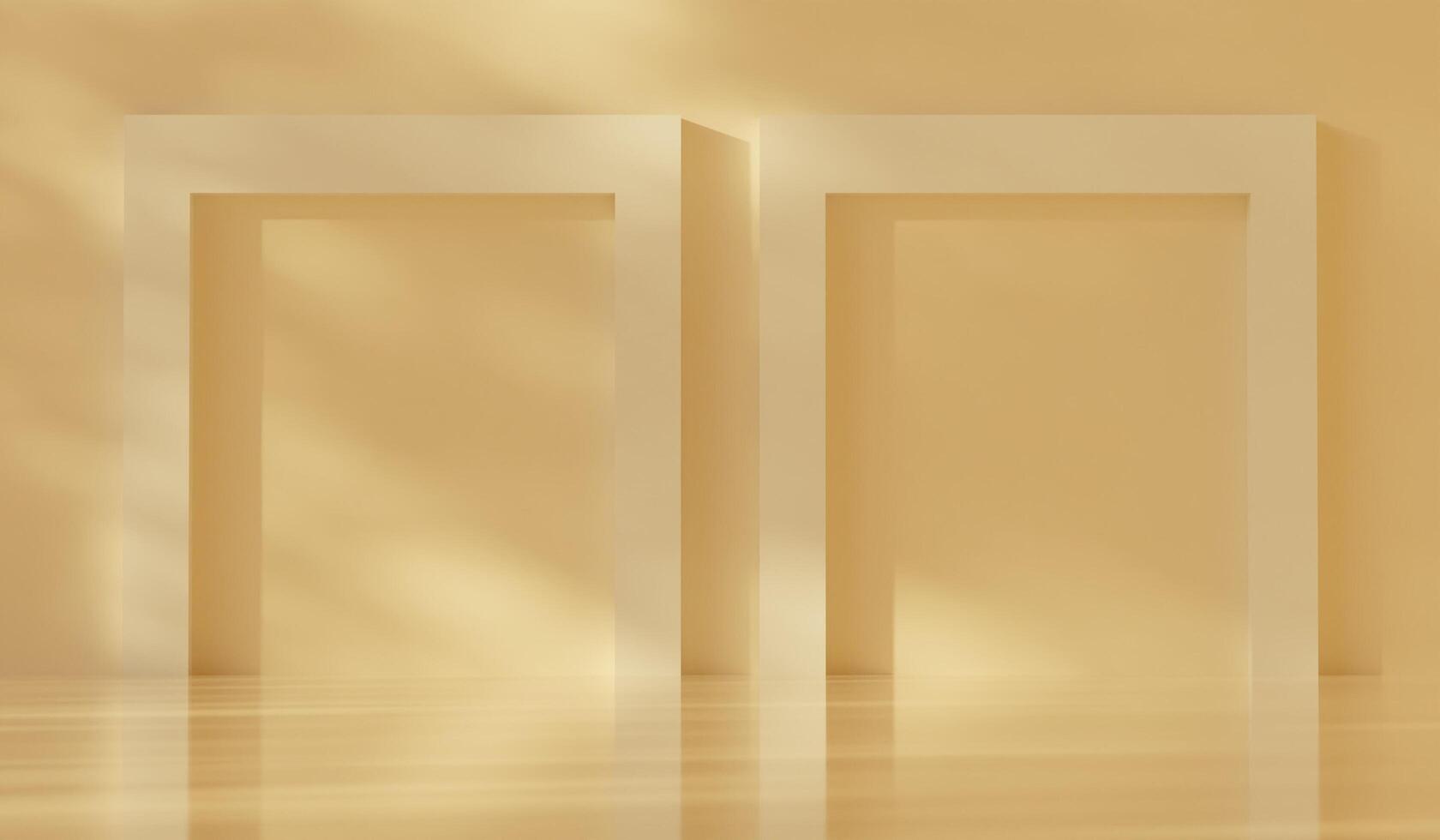 Wooden shadow scene, square frame background colorful, showroom, 3D illustration photo