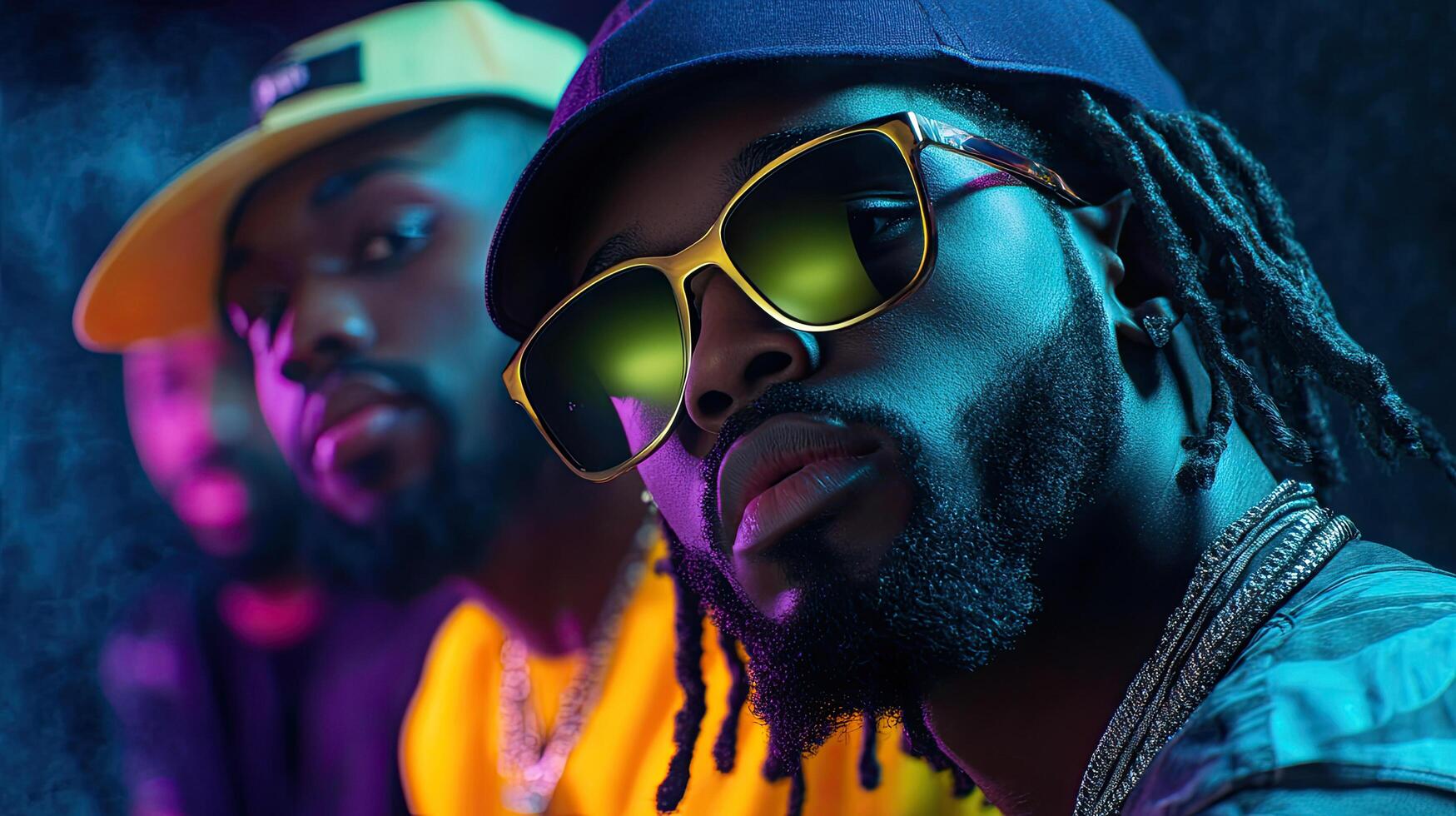 three men wearing sunglasses and hats photo