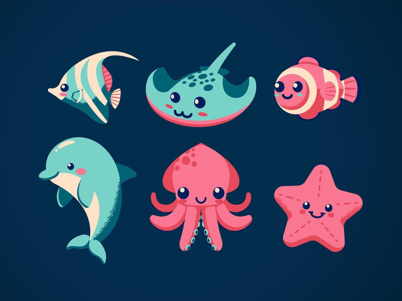 Cute sea animals, cartoon. Suitable for design vector