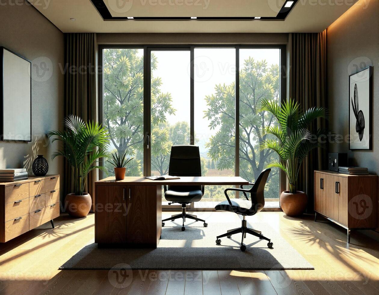 An office with a desk and chairs photo