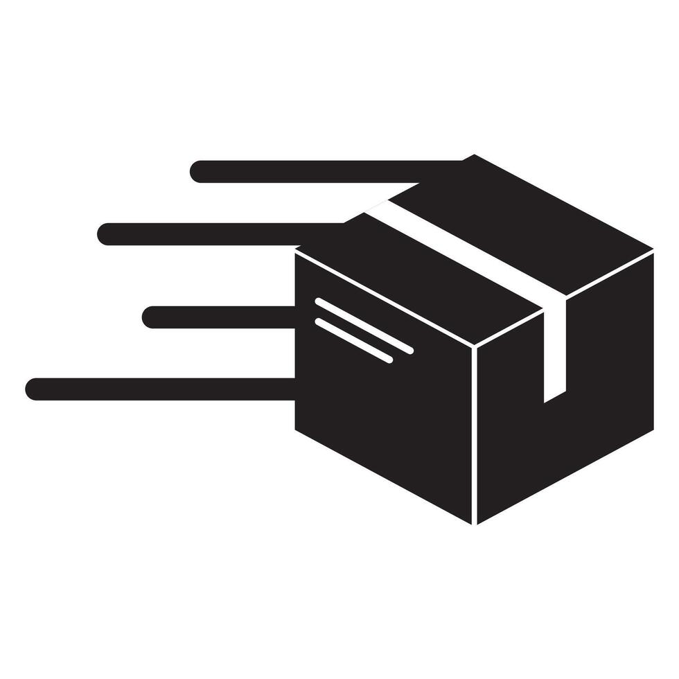 A black and white image of a box with a moving arrow vector