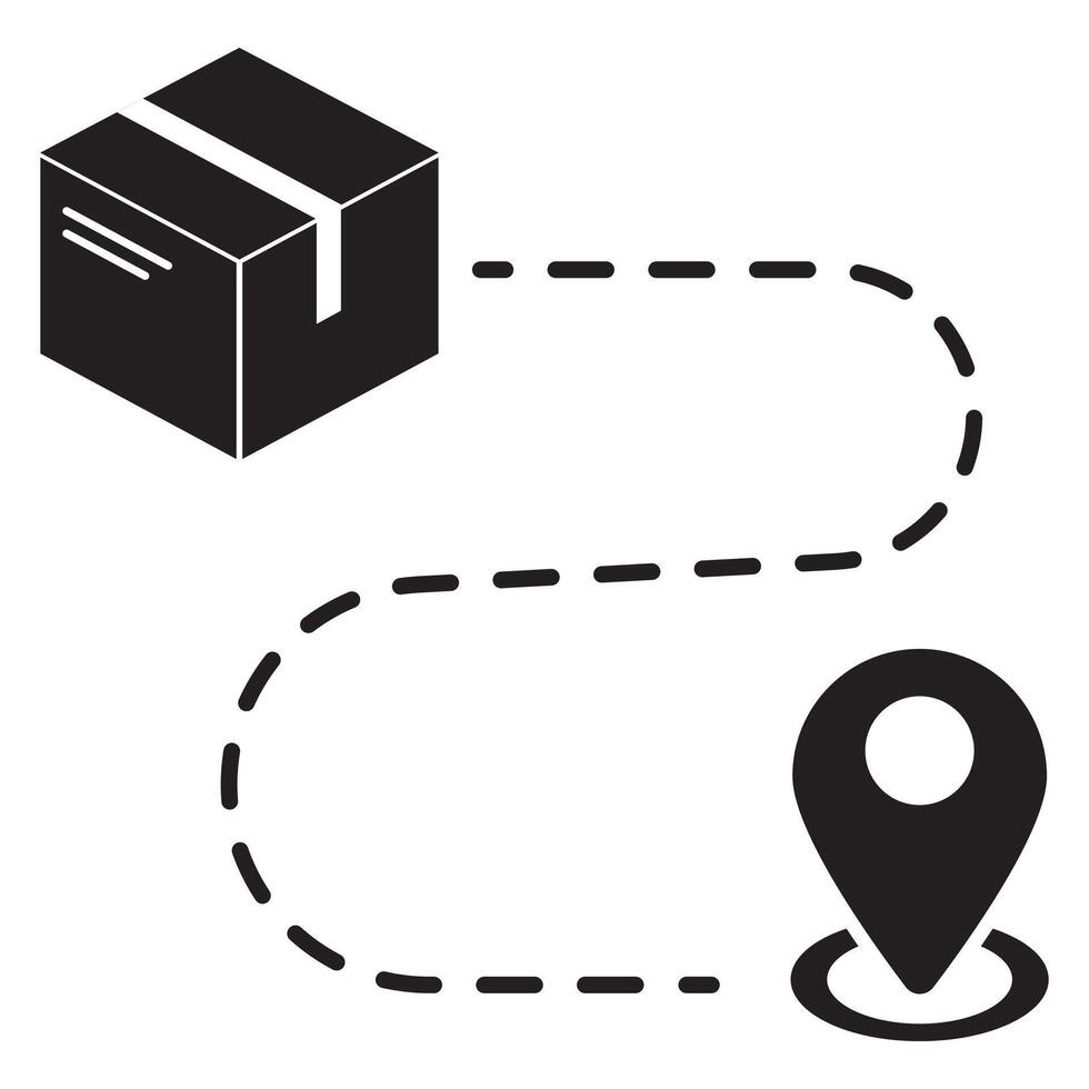 A black and white image of a box with a map pin vector