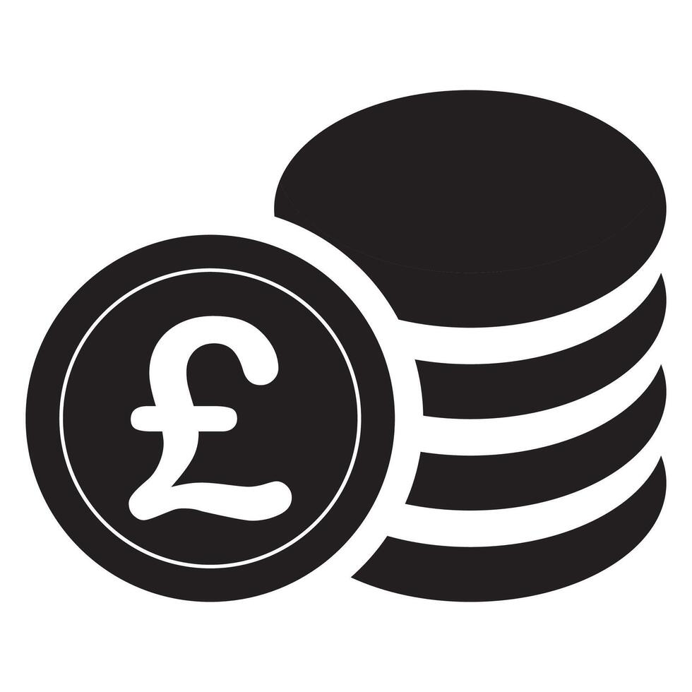 A black and white icon of a pound coin and a stack of coins vector
