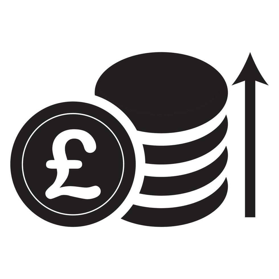 A black and white icon of a stack of coins and a pound sign vector