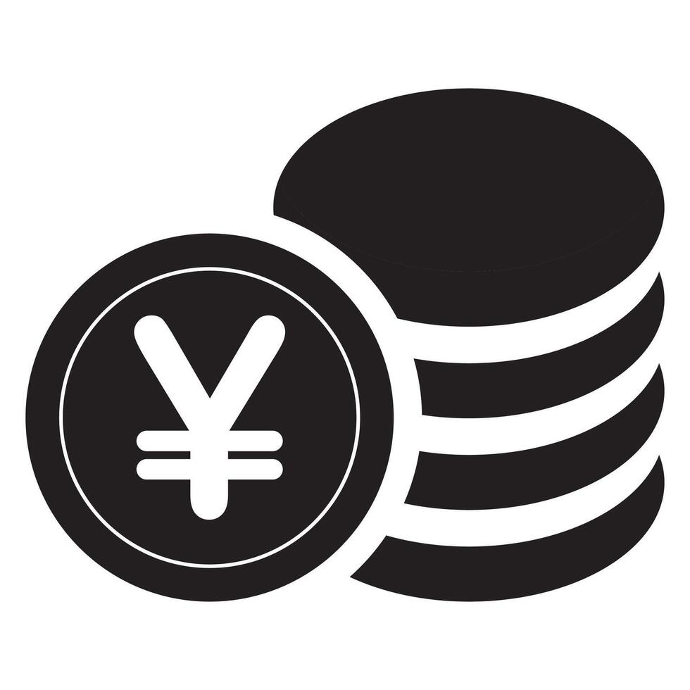 A black and white icon of a stack of coins with a yen sign vector