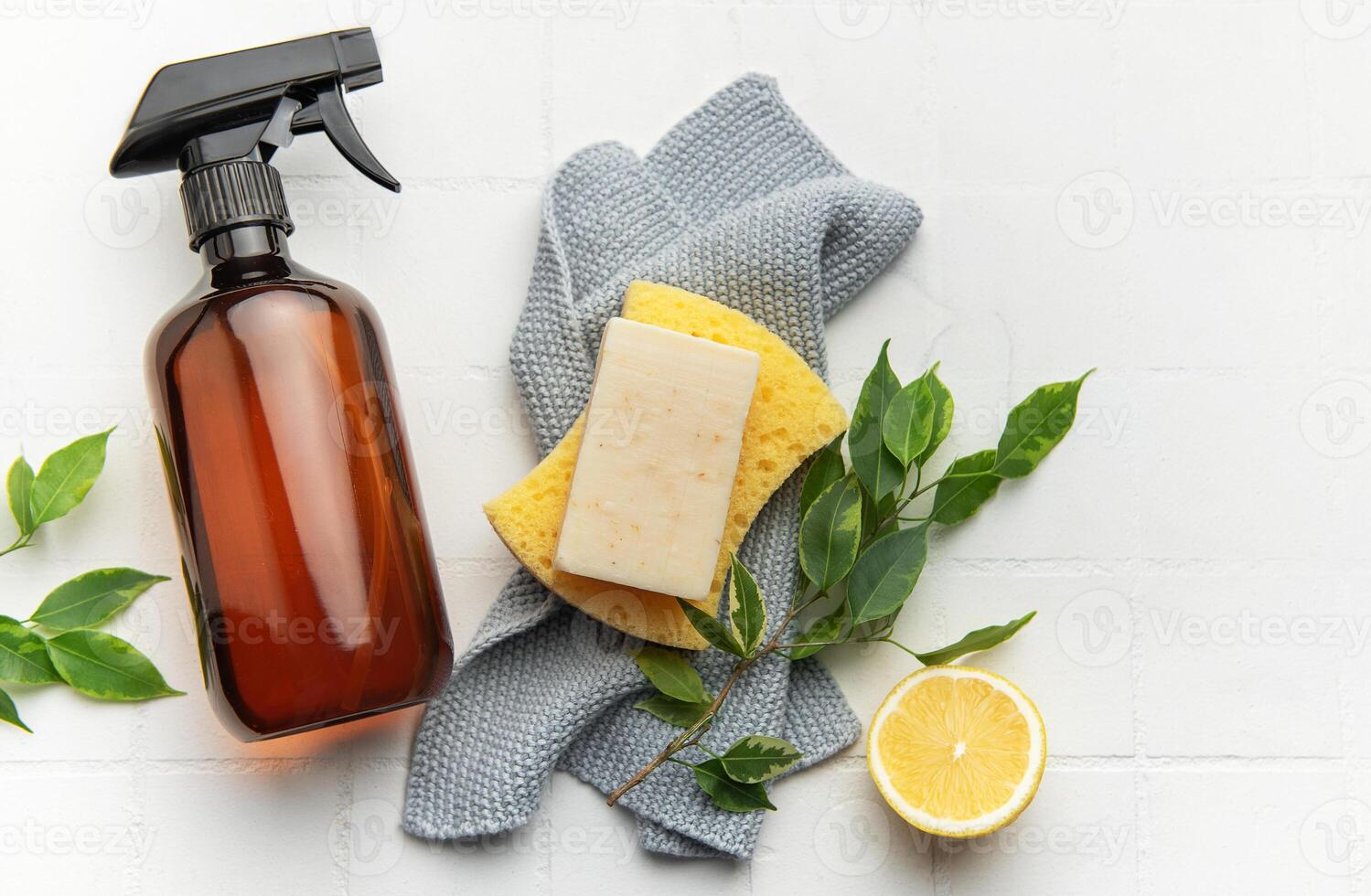 Eco friendly cleaning products top view photo