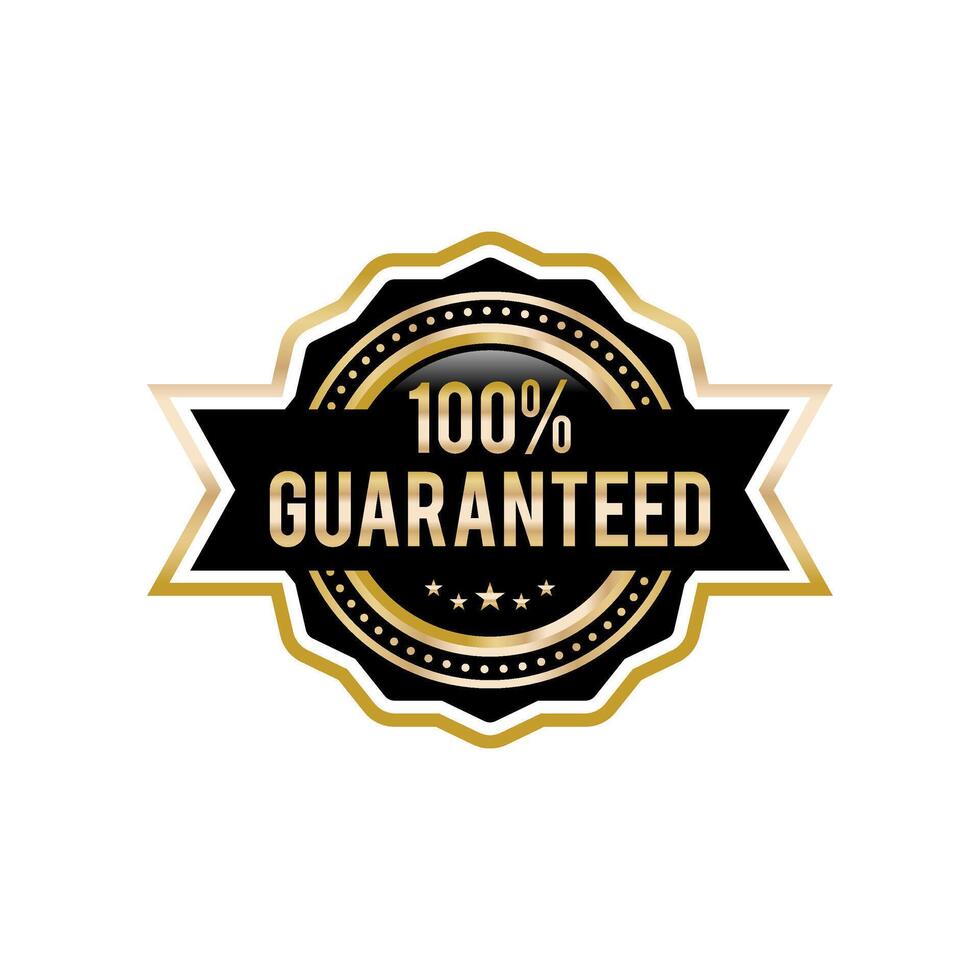 100 Percent Satisfaction Guaranteed Label Badge in Luxury and Premium Gold Frame Design. Logo. Seal. Stamp vector