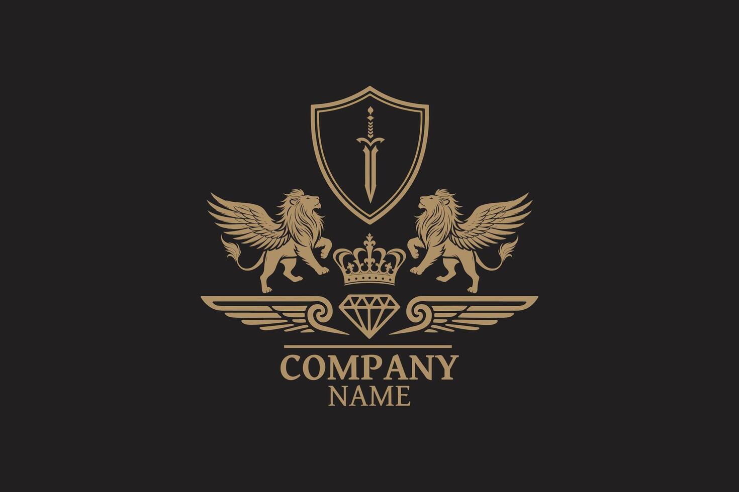 A royal logo for company with lions and Talwar with a royal look vector