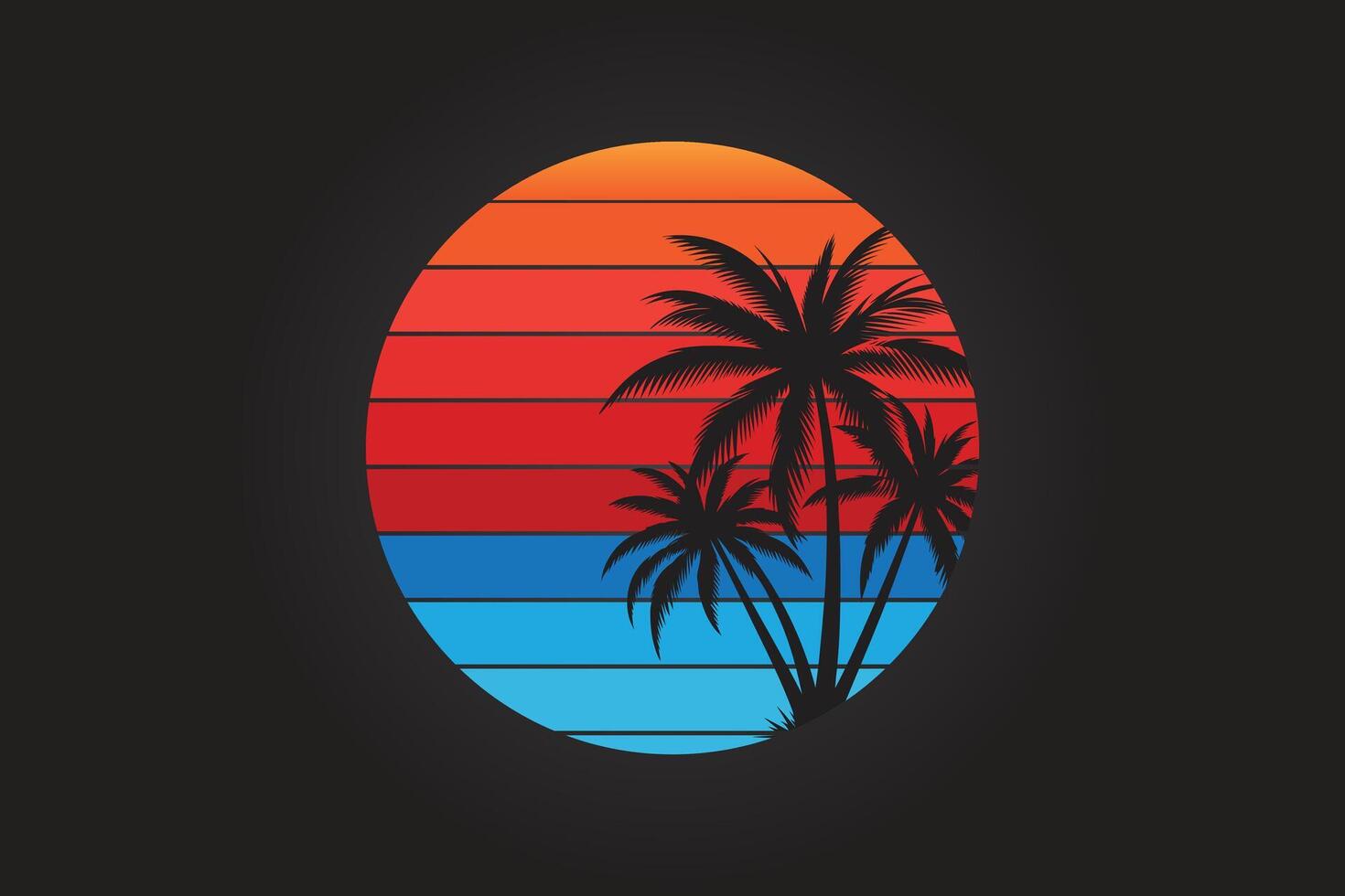 sunshine with palm tree and various color combined vector