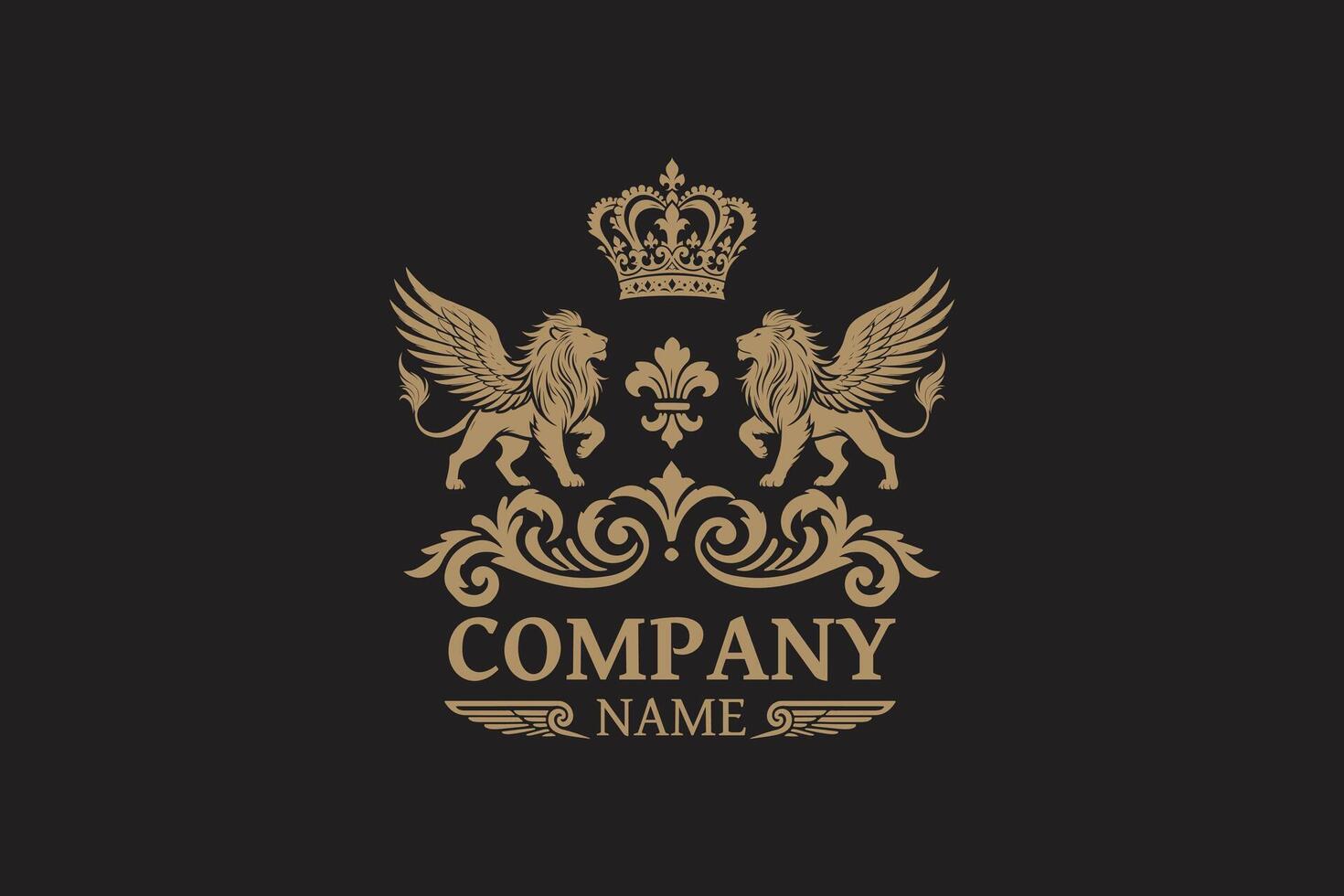 Luxury company logo in lions crown and luxury ornament vector