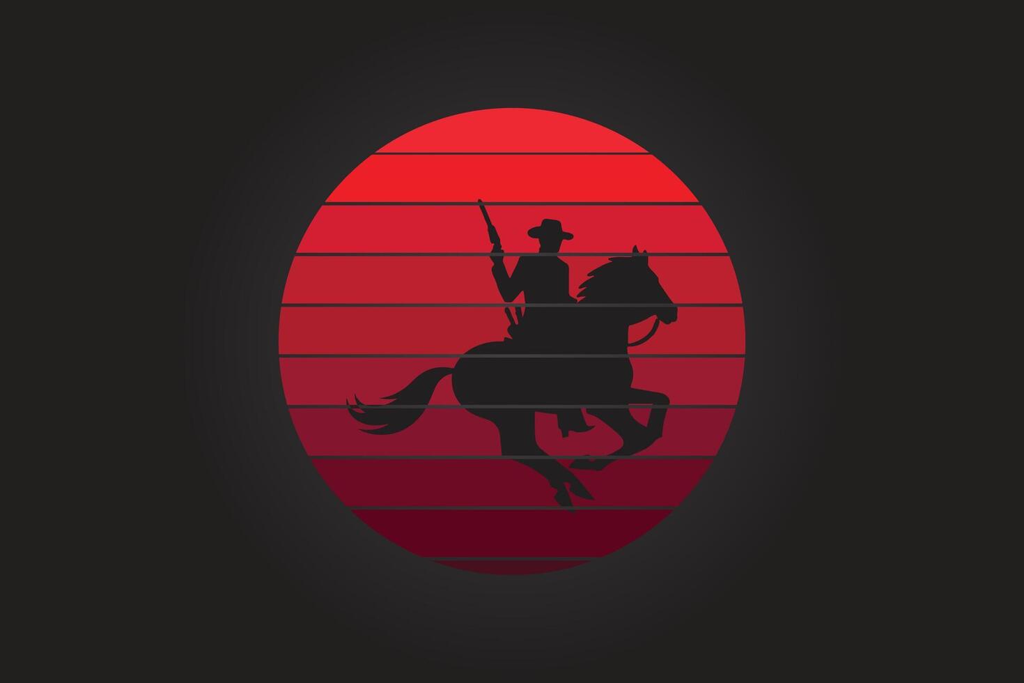 cowboy riding a horse against a massive red emblem vector