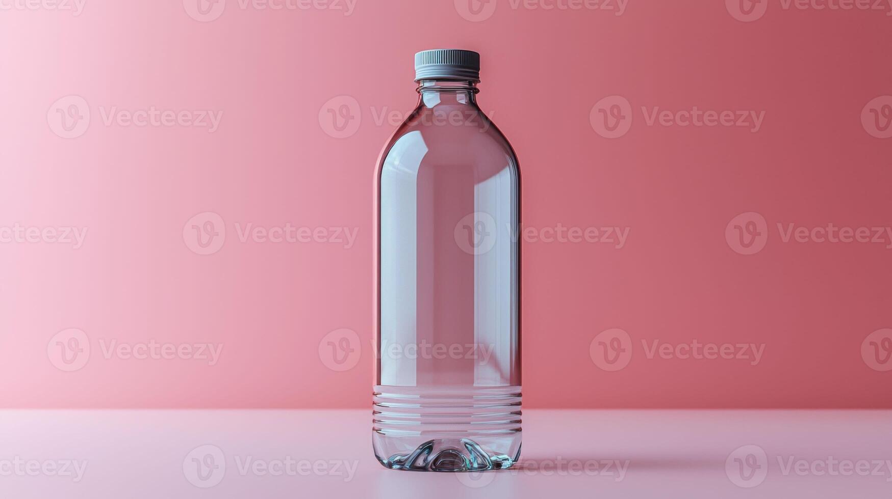 Minimalist transparent plastic bottle on pink background, showcasing simplicity and elegance photo
