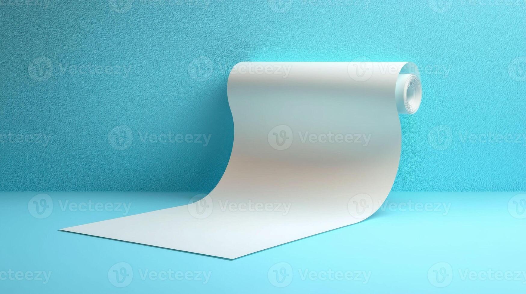 Blank paper roll on blue background, ideal for business presentations and designs photo