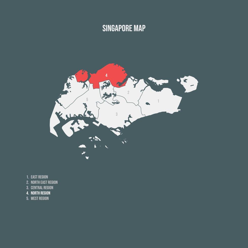 Singapore Map with 5 Regions - North Region vector