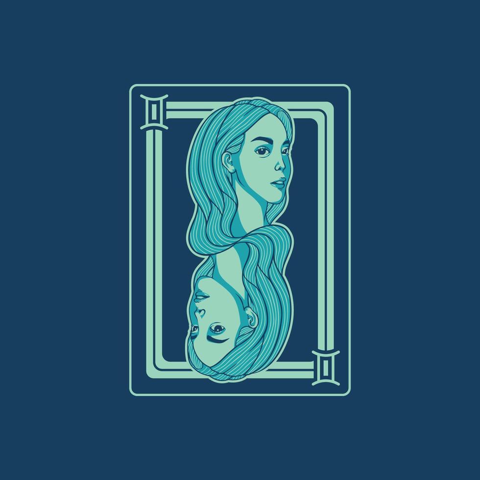 Gemini Zodiac Playing Card Style Illustration vector