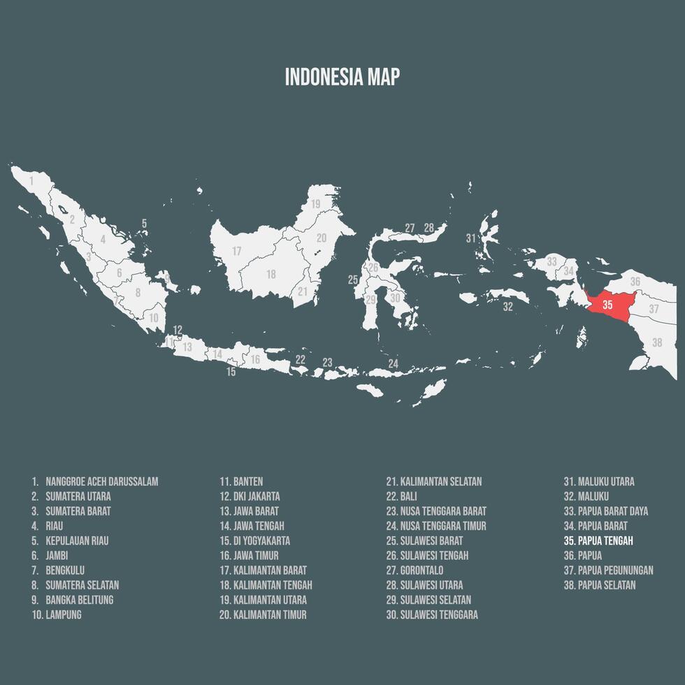Indonesia Map with 38 Provinces - Papua Tengah vector