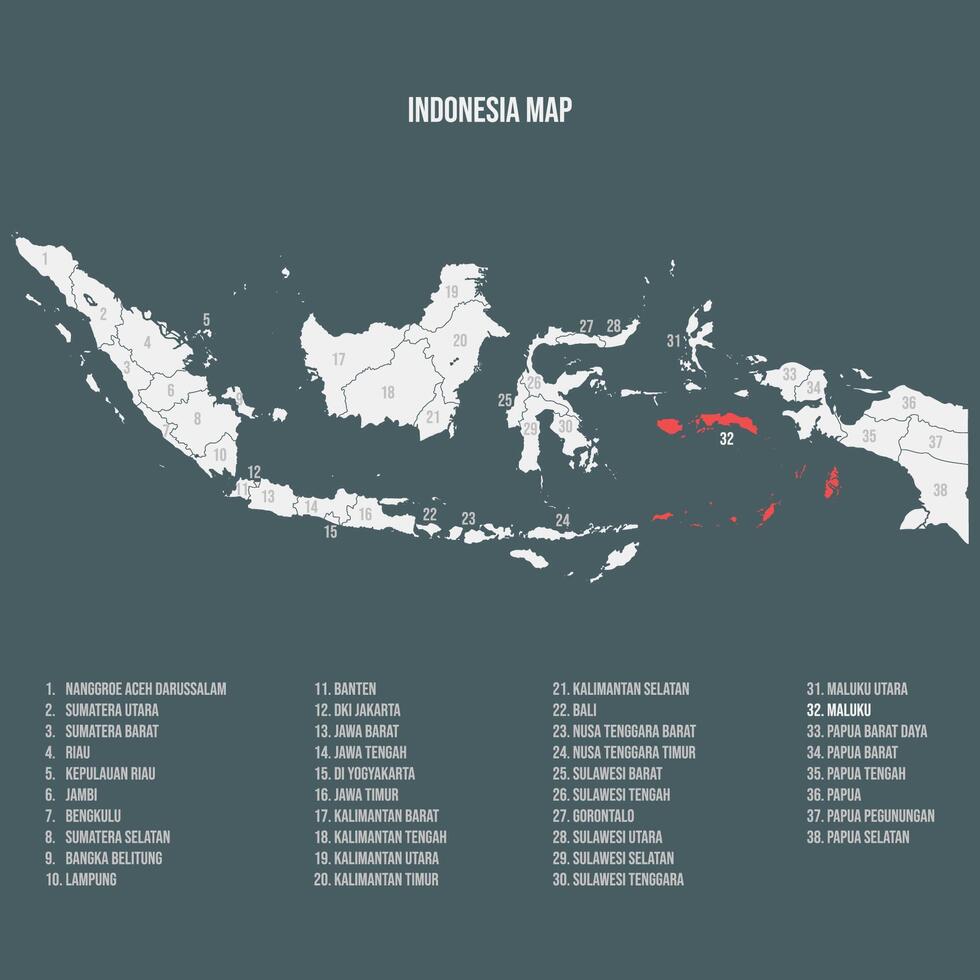 Indonesia Map with 38 Provinces - Maluku vector