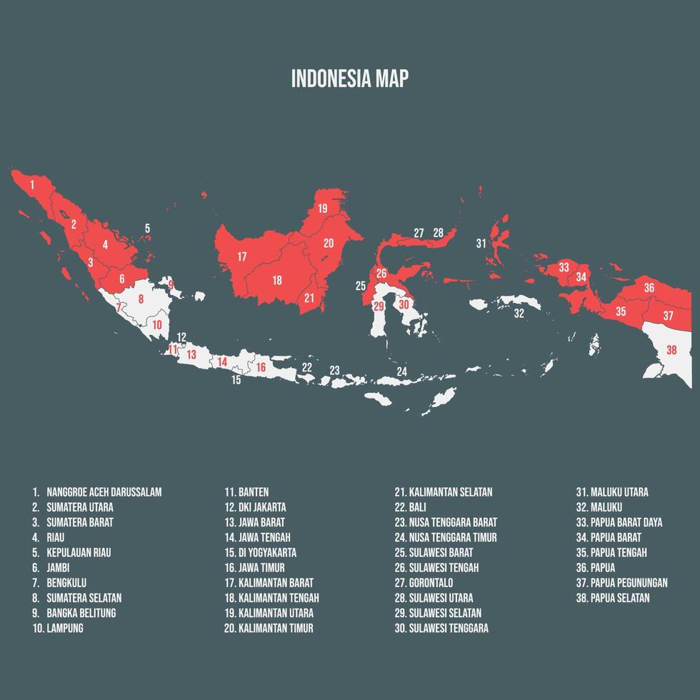 Indonesia Map with 38 Provinces vector