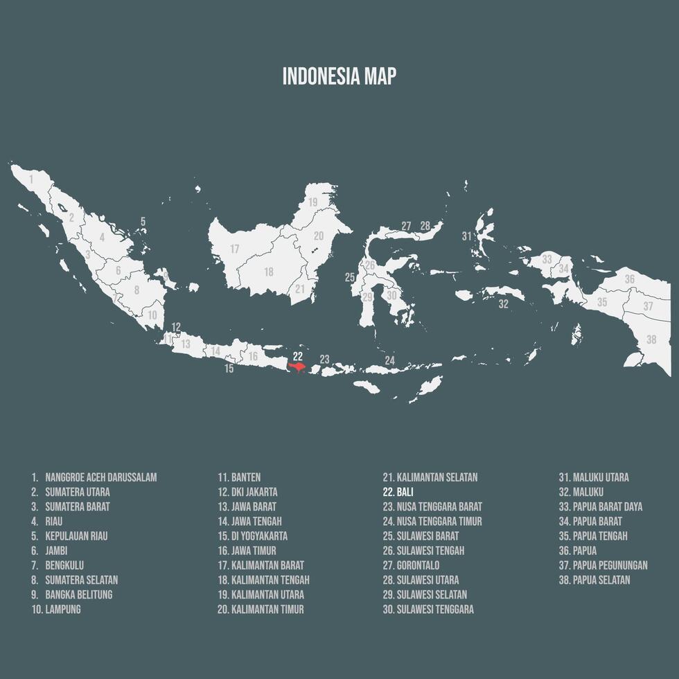 Indonesia Map with 38 Provinces - Bali vector