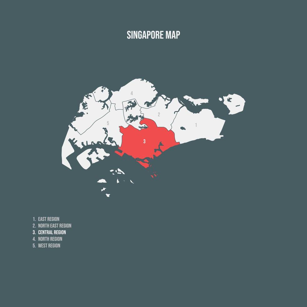 Singapore Map with 5 Regions - Central Region vector