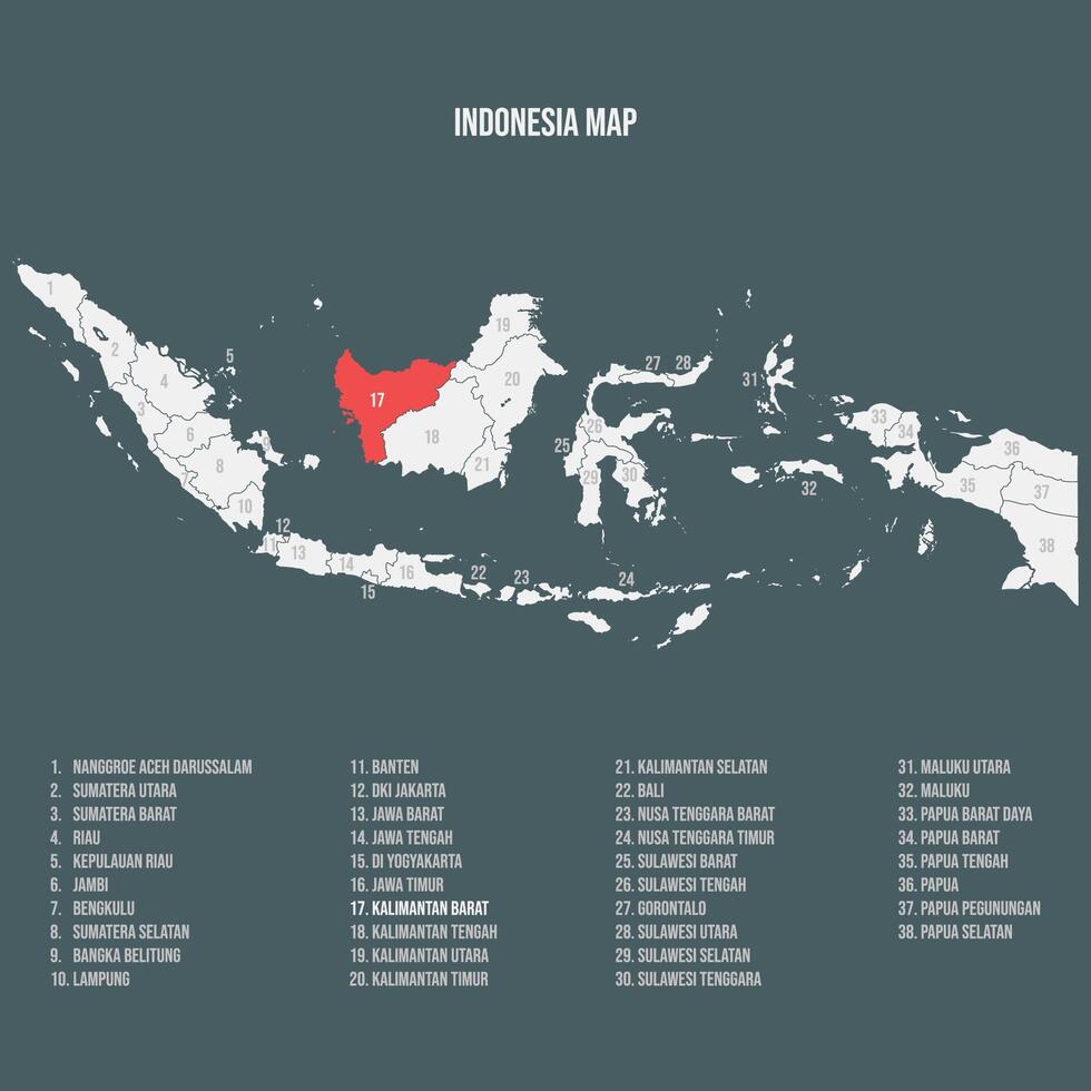 Indonesia Map with 38 Provinces - Kalimantan Barat vector
