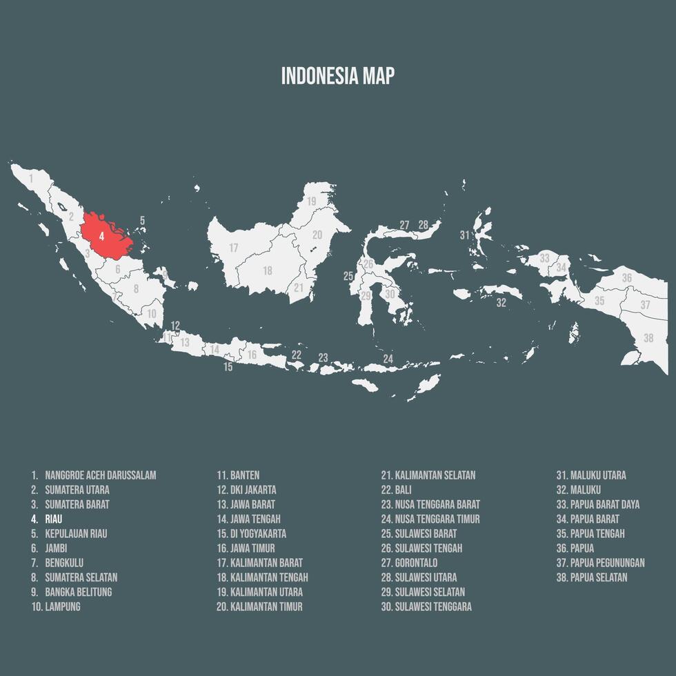 Indonesia Map with 38 Provinces - Riau vector