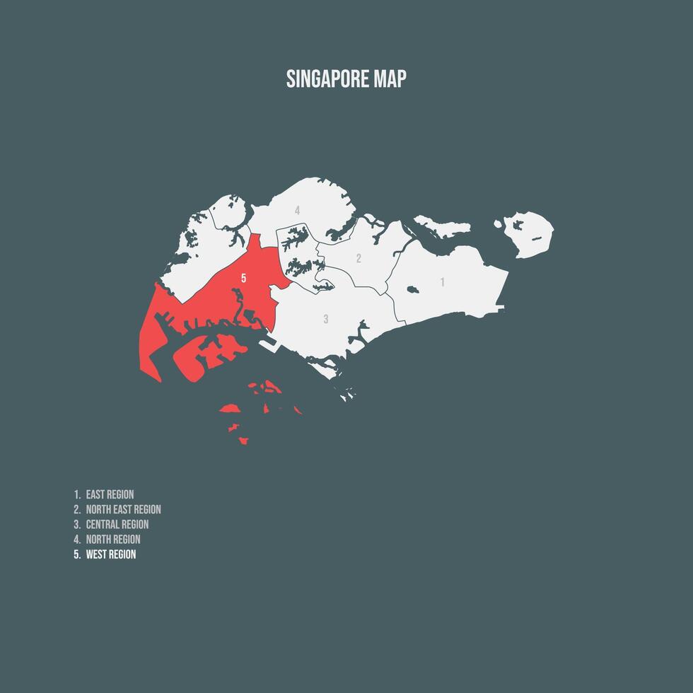 Singapore Map with 5 Regions - West Region vector
