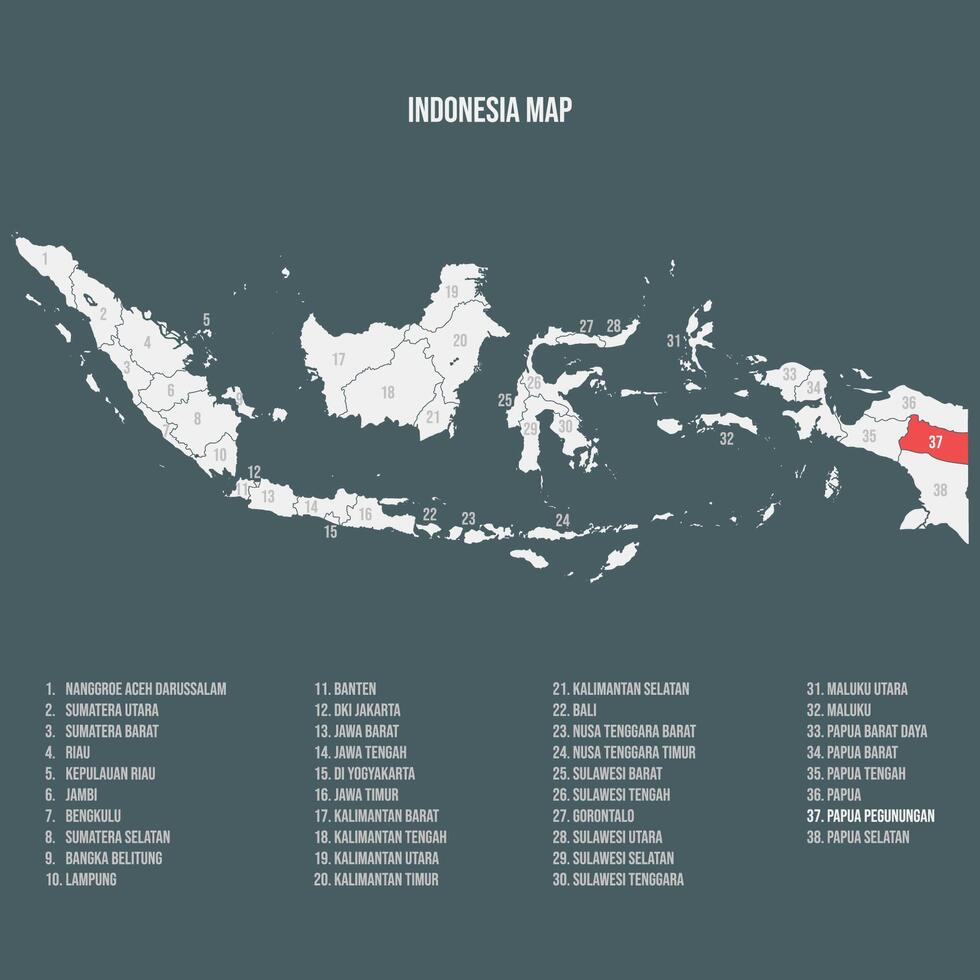 Indonesia Map with 38 Provinces - Papua Pegunungan vector