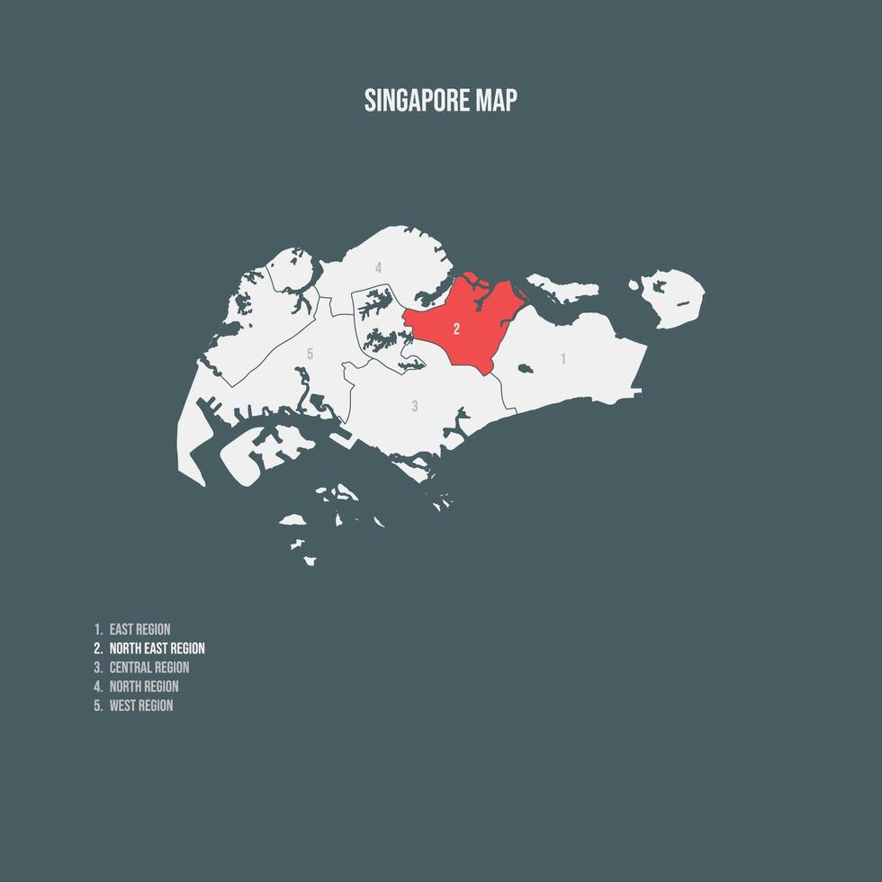 Singapore Map with 5 Regions - North East Region vector