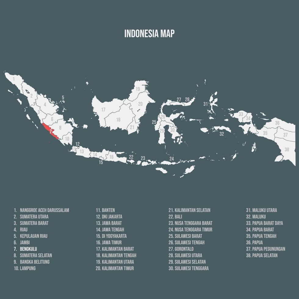 Indonesia Map with 38 Provinces - Bengkulu vector