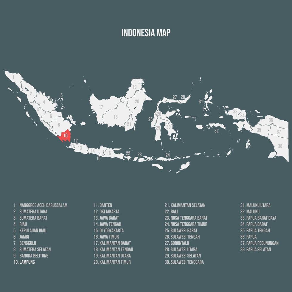 Indonesia Map with 38 Provinces - Lampung vector