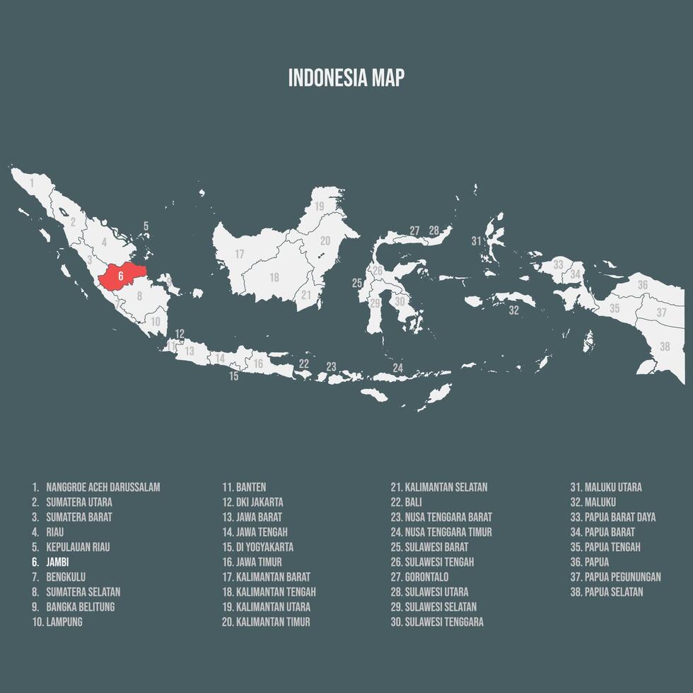 Indonesia Map with 38 Provinces - Jambi vector