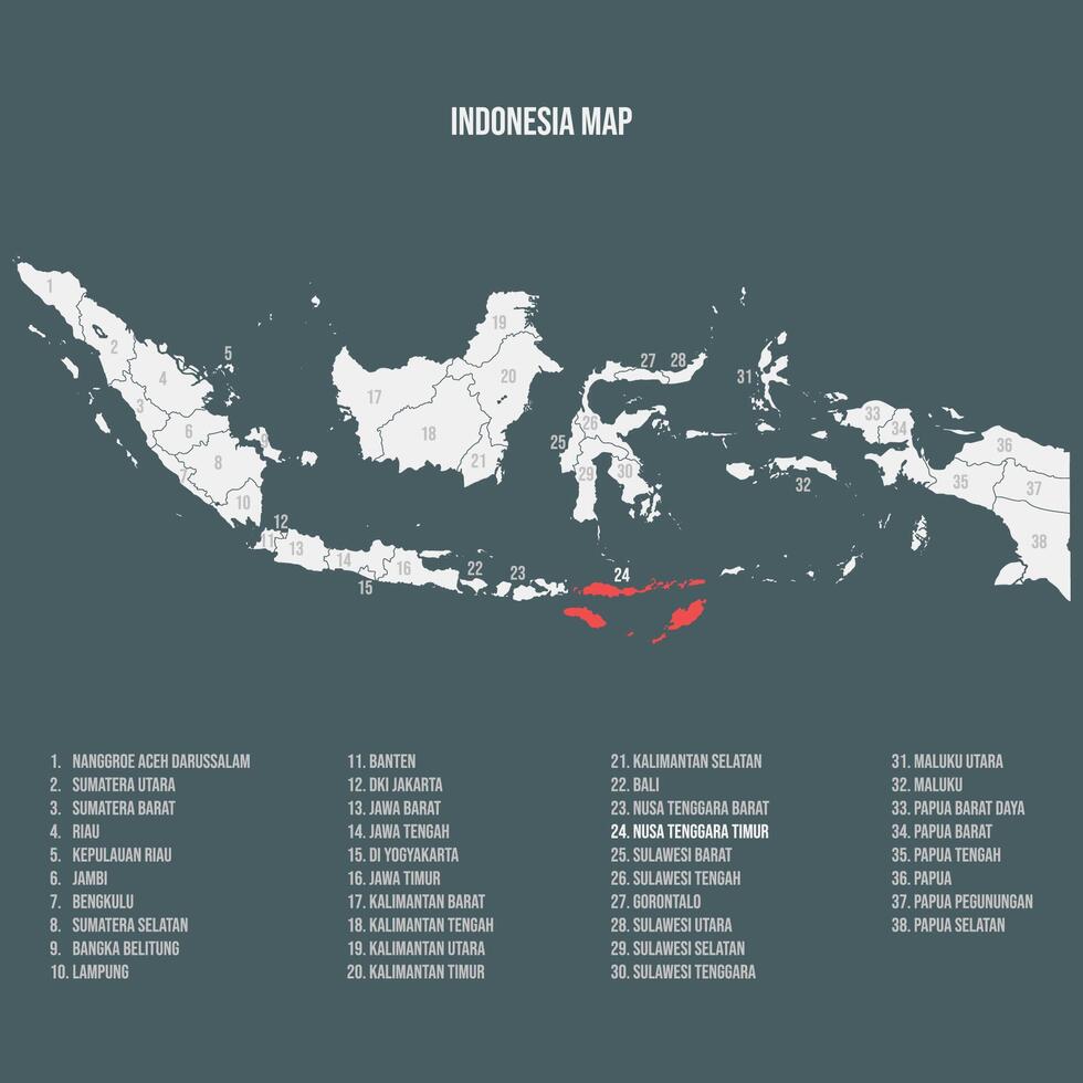 Indonesia Map with 38 Provinces - Nusa Tenggara Timur vector